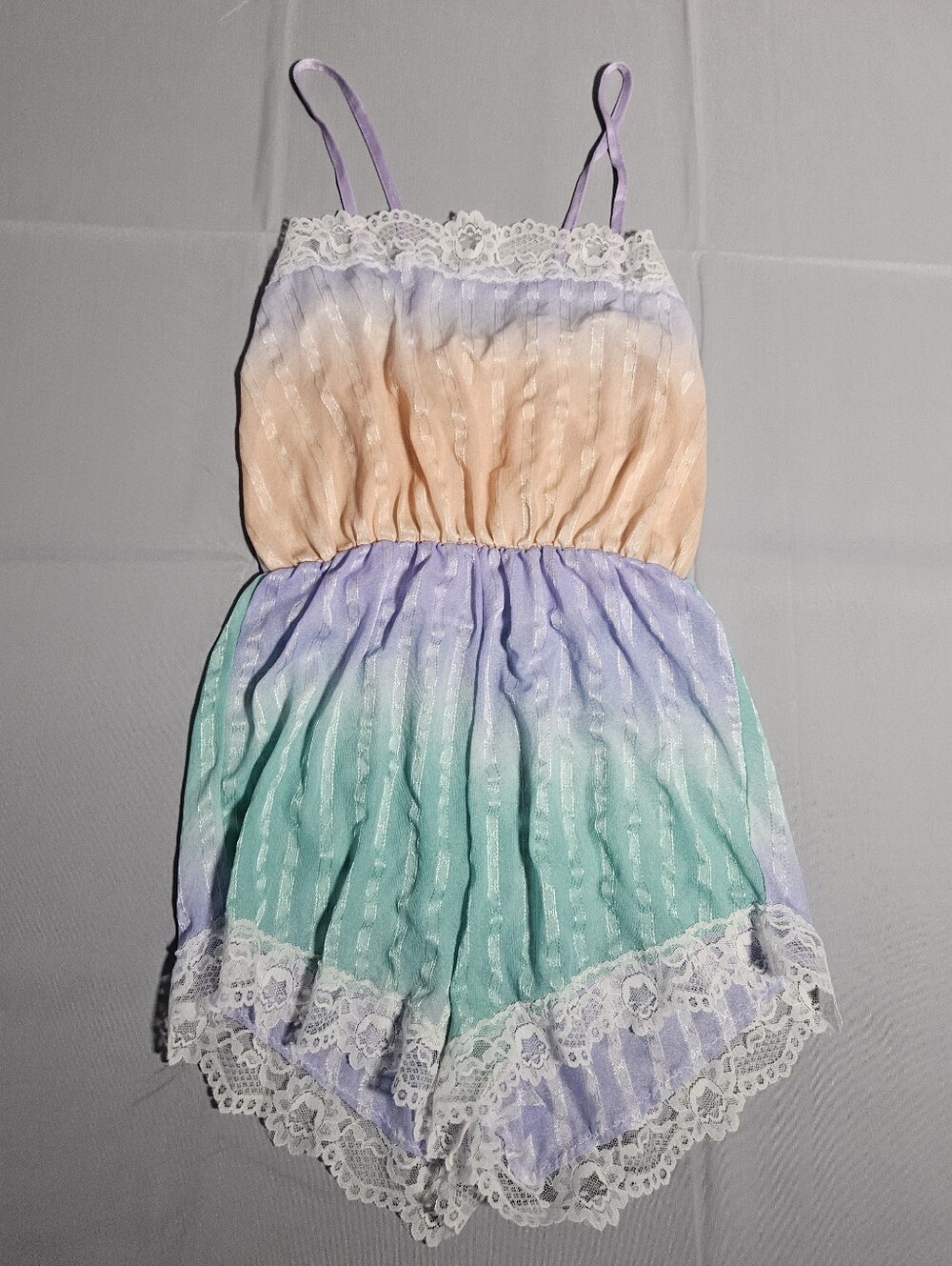 Vintage 80s Pastel Lace Trim Romper Lingerie Babycore Fairy Kei Kidcore Size Med
